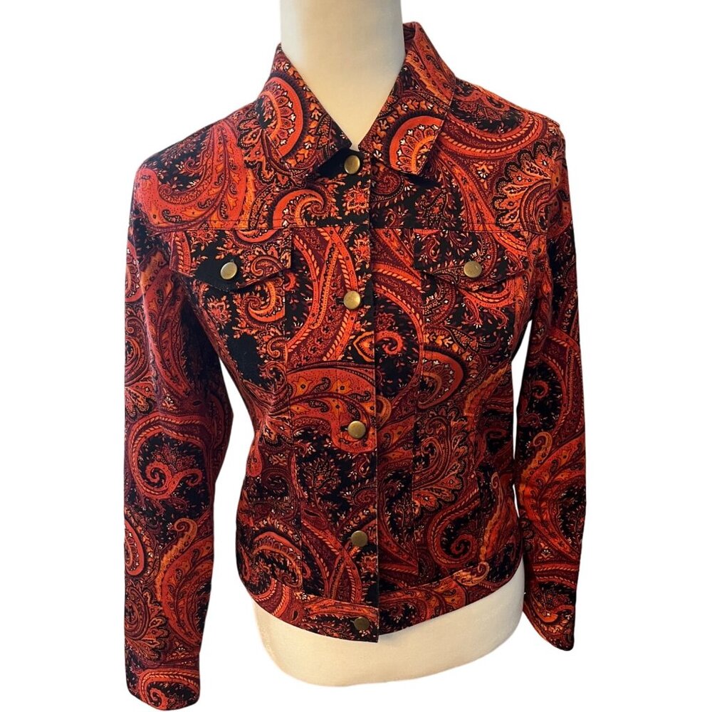 Bette & Court Red Paisley Button Up Jacket Size Small